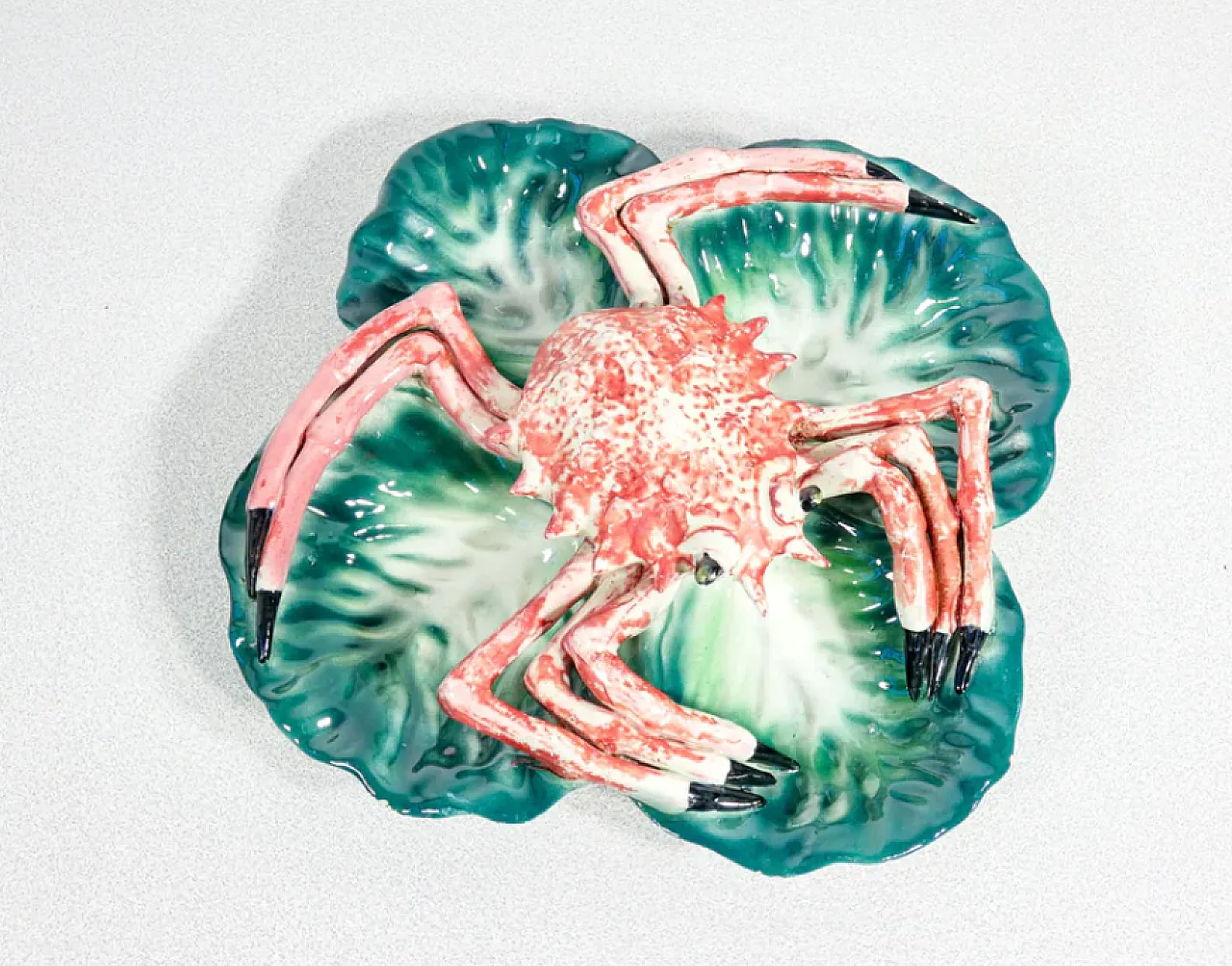 Antipastiera in ceramica con scultura di granchio, anni '70 2