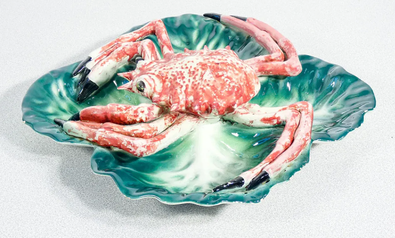 Antipastiera in ceramica con scultura di granchio, anni '70 4