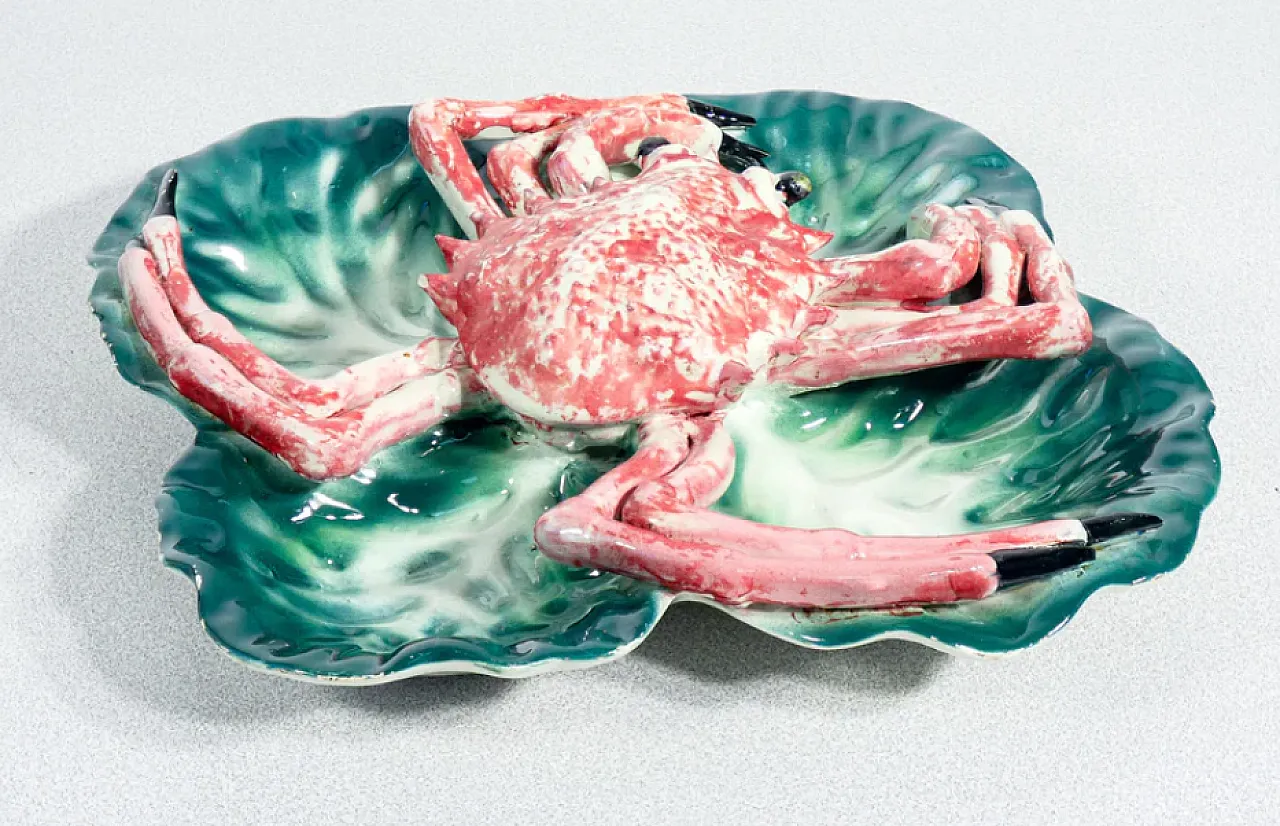 Antipastiera in ceramica con scultura di granchio, anni '70 6