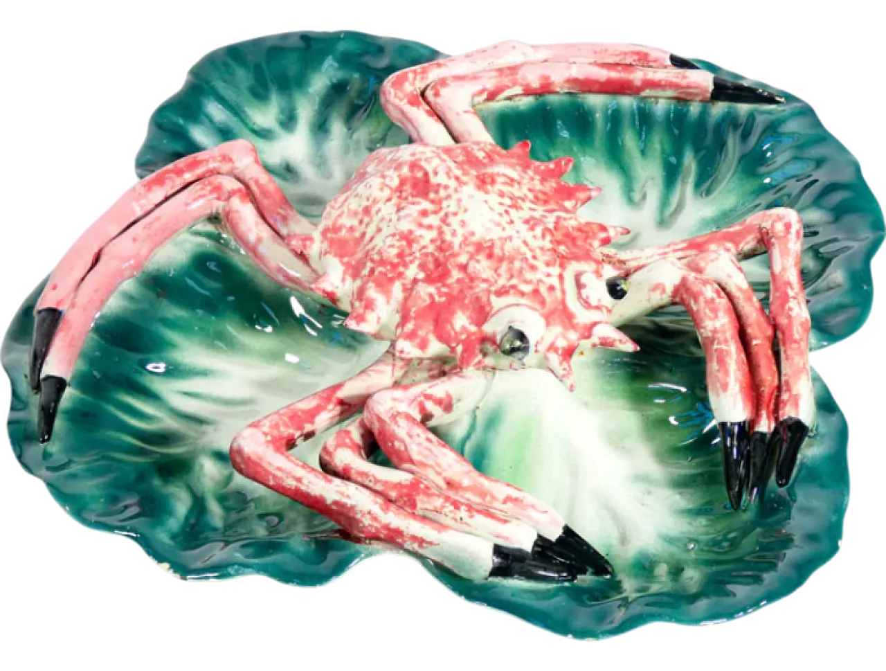 Antipastiera in ceramica con scultura di granchio, anni '70 9