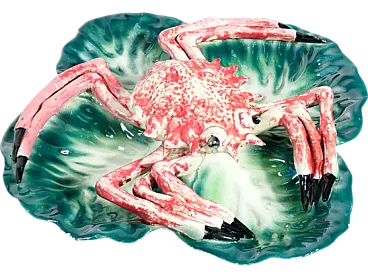 Antipastiera in ceramica con scultura di granchio, anni '70