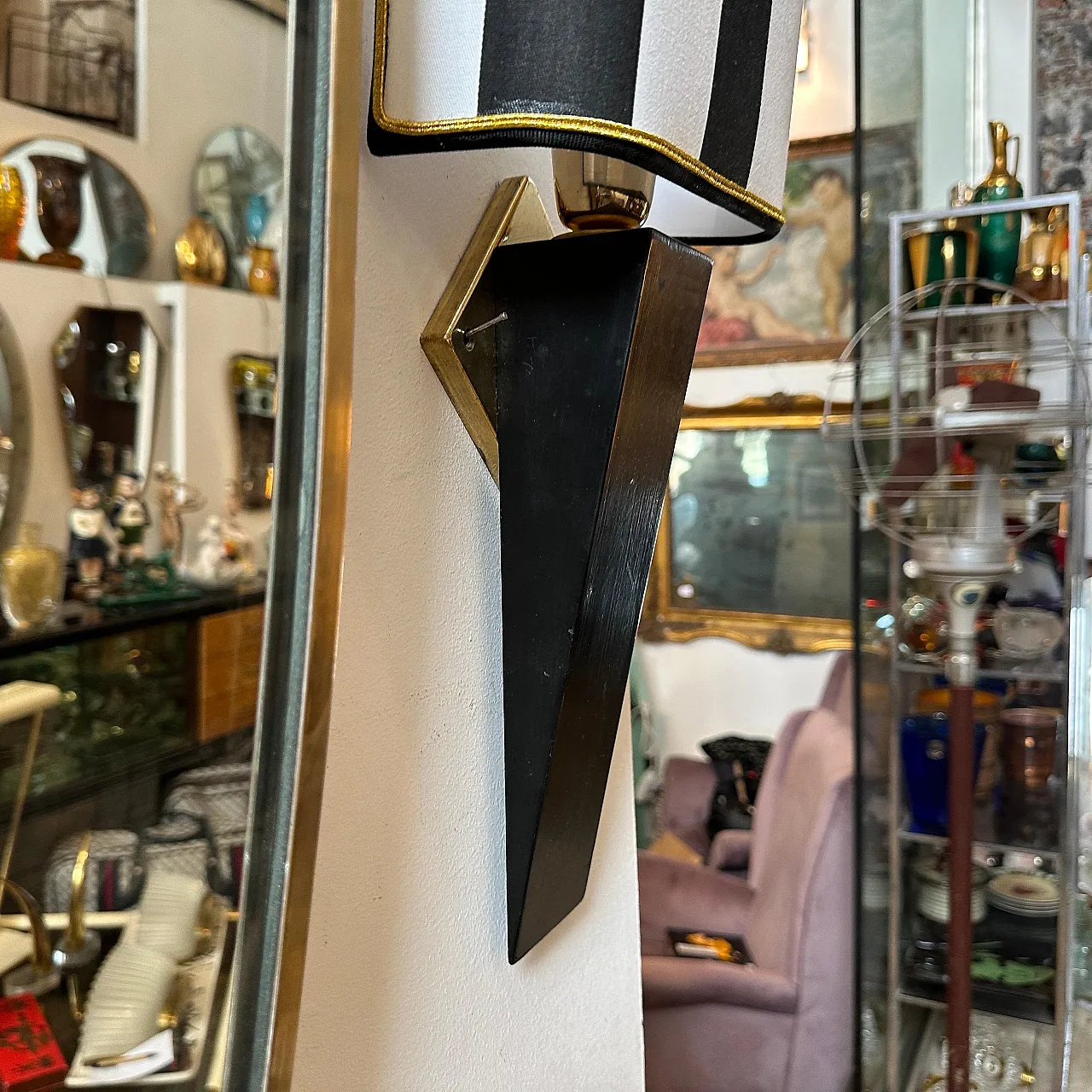 Lampada da parete in legno e ottone in stile Art Deco, anni '80 11