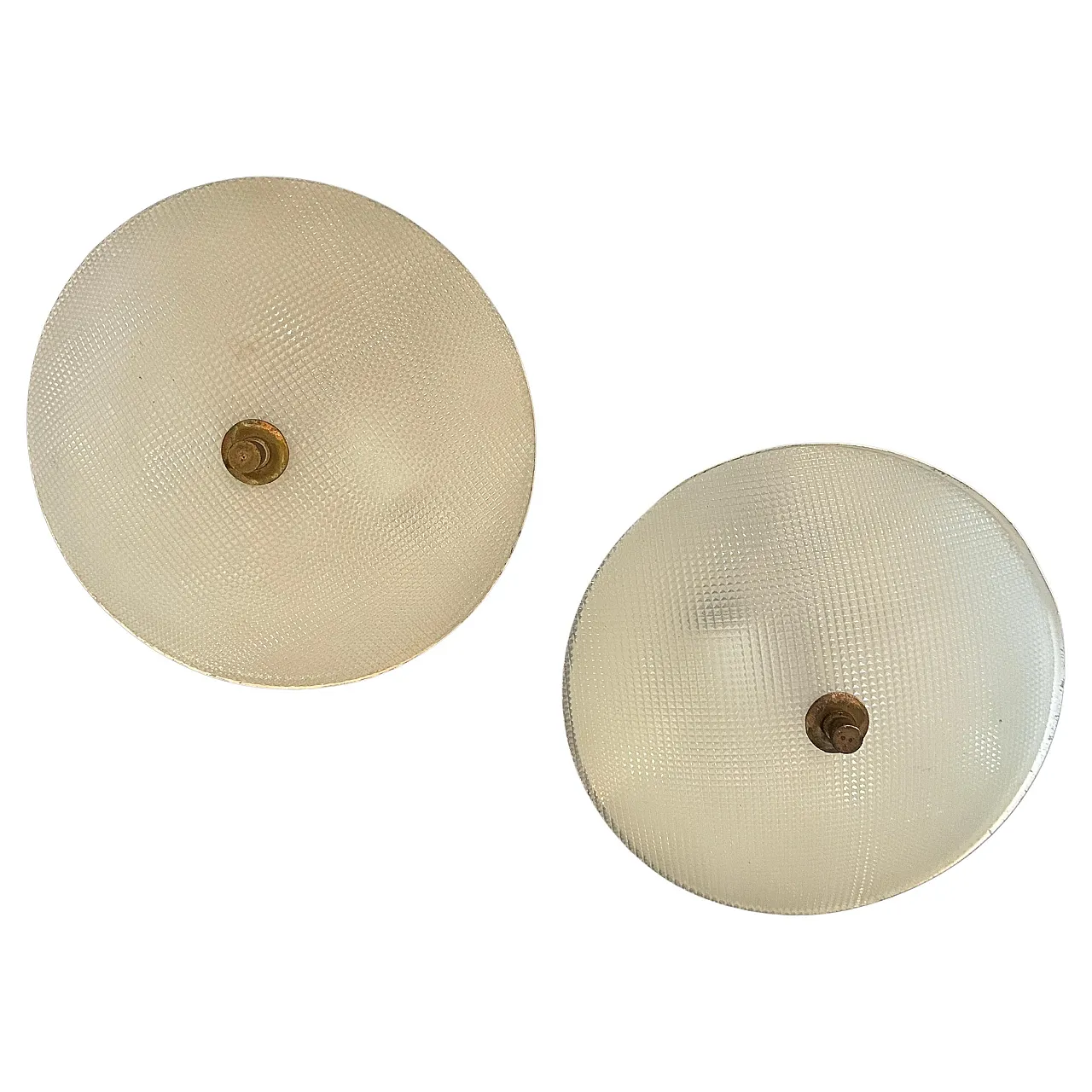Pair of round brass and glass wall lights, 1950s 1