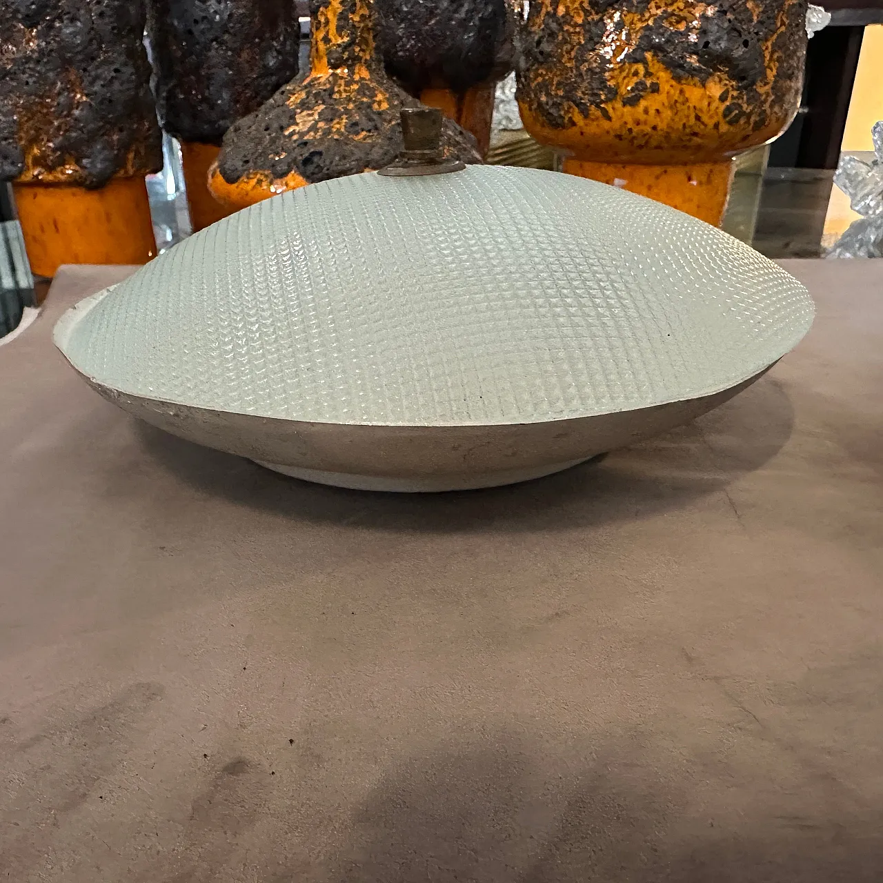 Pair of round brass and glass wall lights, 1950s 2