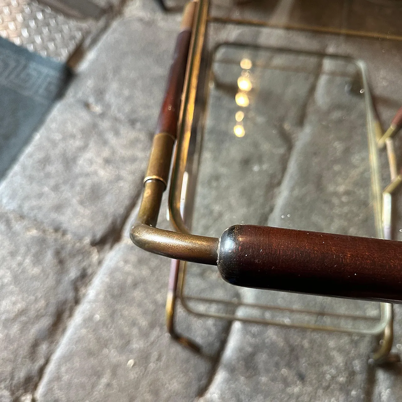 Brass, wood and glass bar trolley by Cesare Lacca, 1950s 7