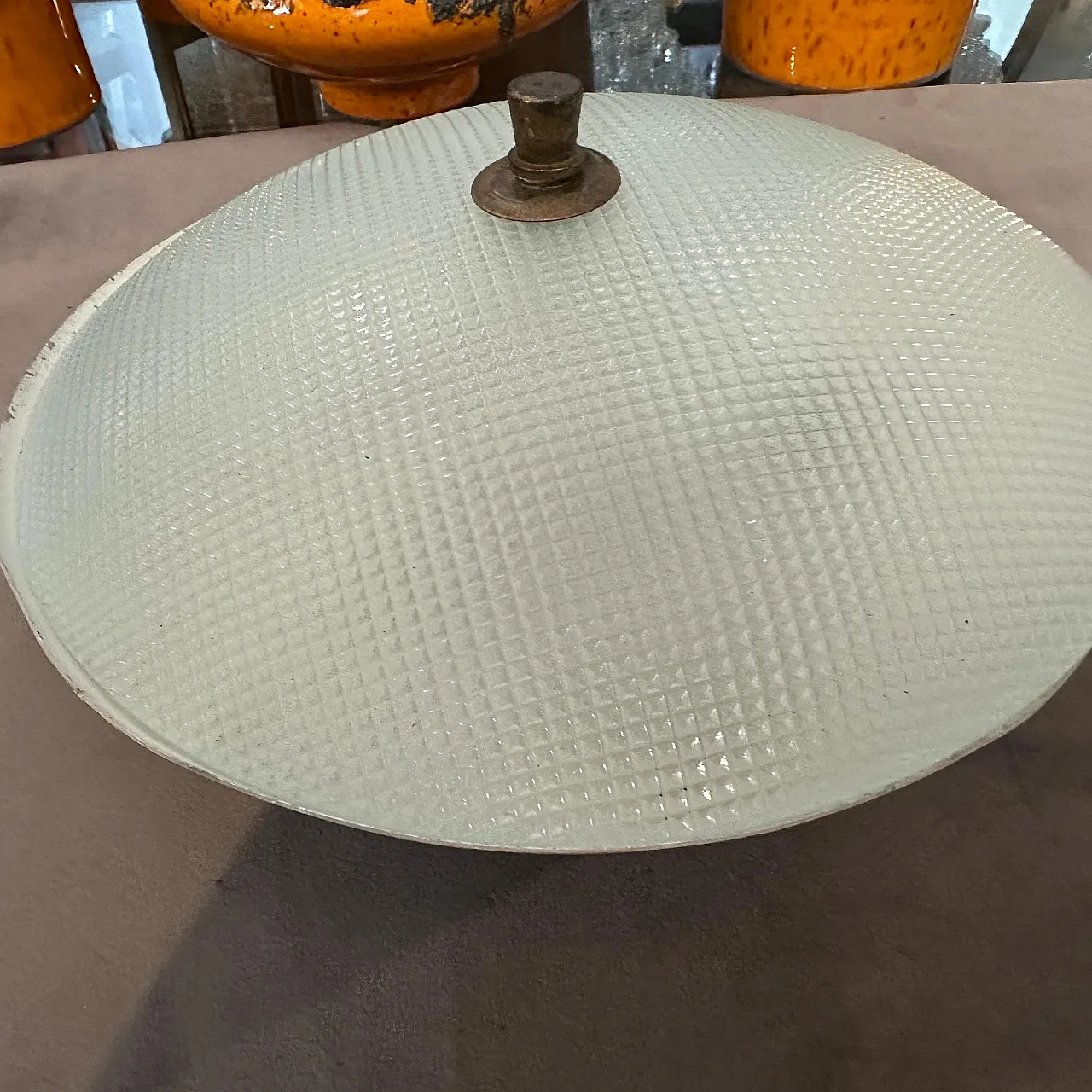 Pair of round brass and glass wall lights, 1950s 9