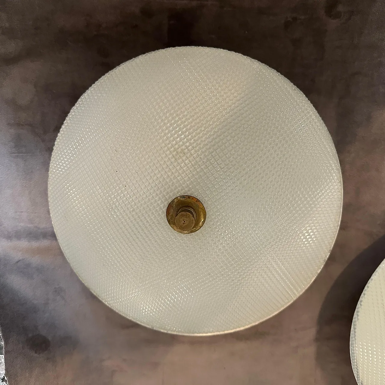 Pair of round brass and glass wall lights, 1950s 11