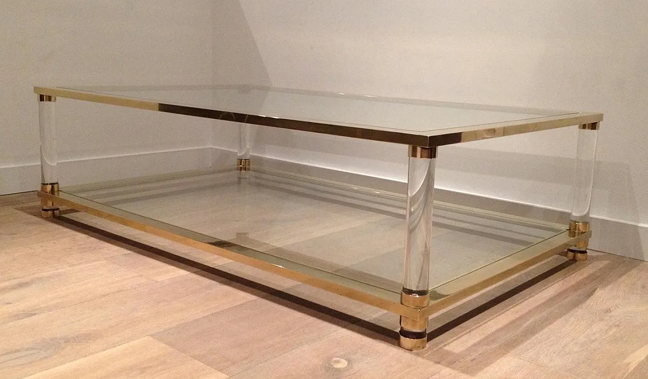 Large lucite and brass coffee table, 1970s 3
