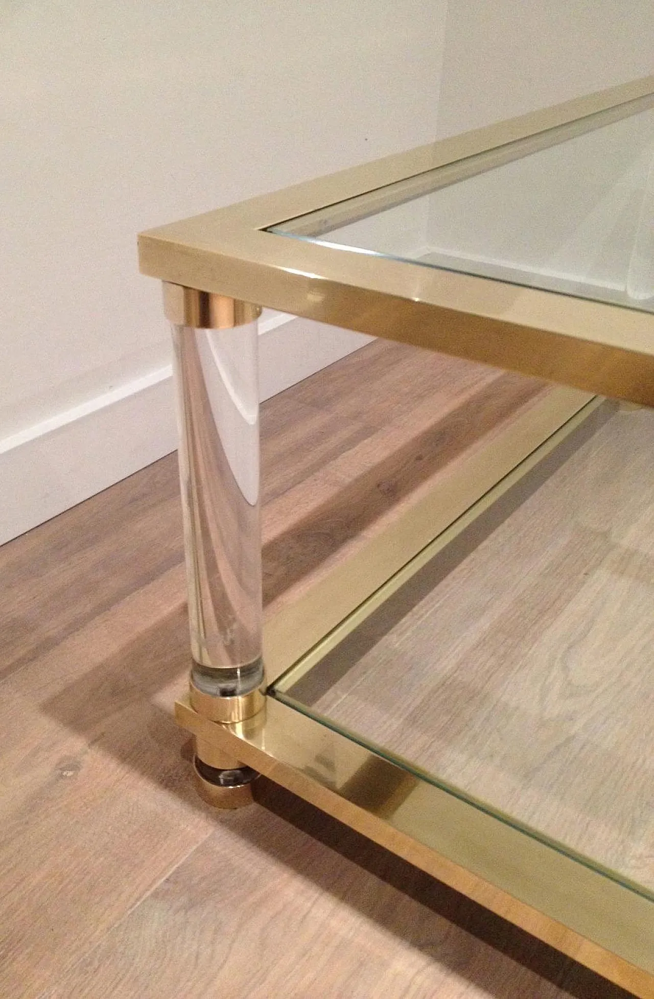 Large lucite and brass coffee table, 1970s 5