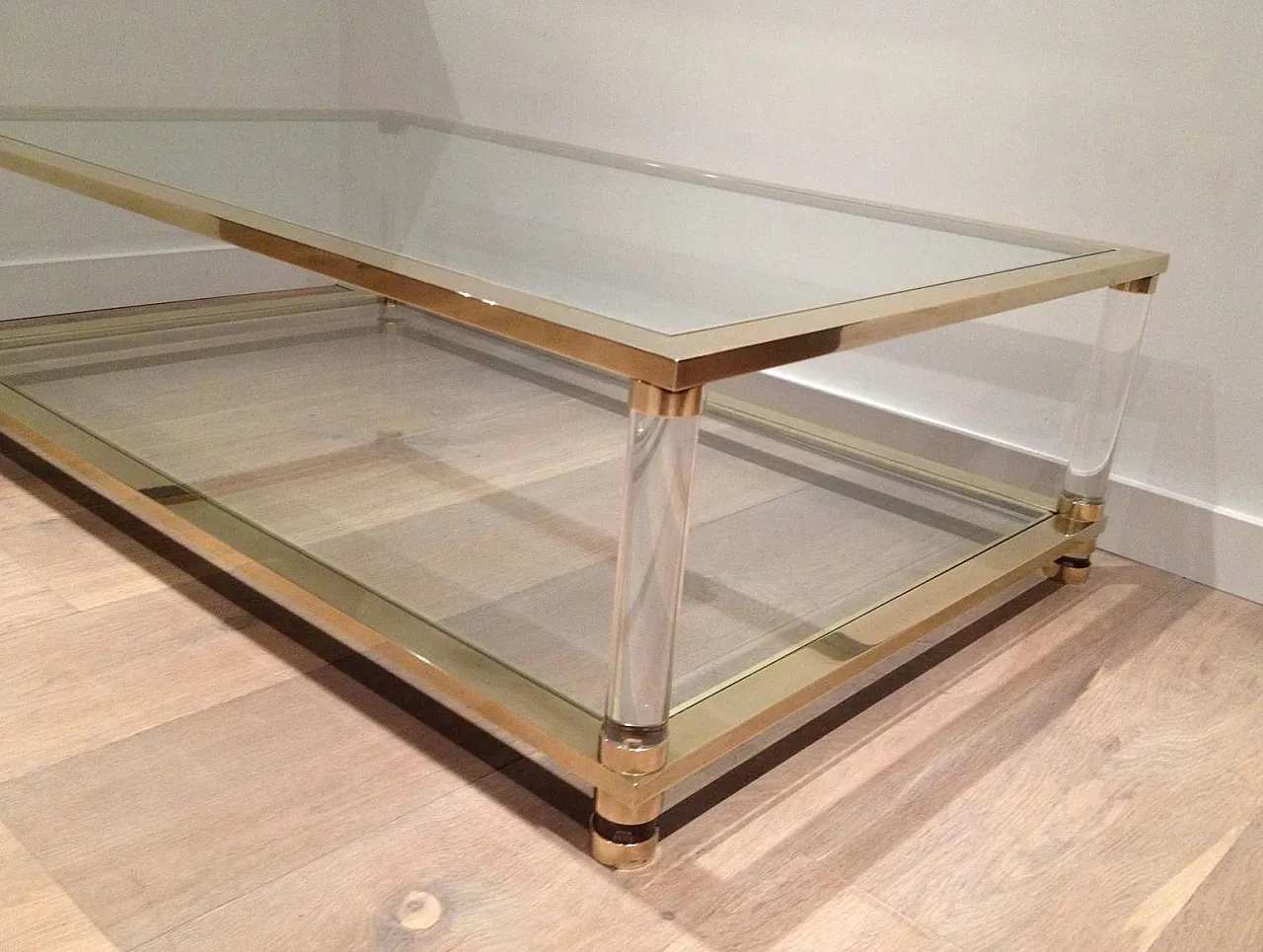 Large lucite and brass coffee table, 1970s 6