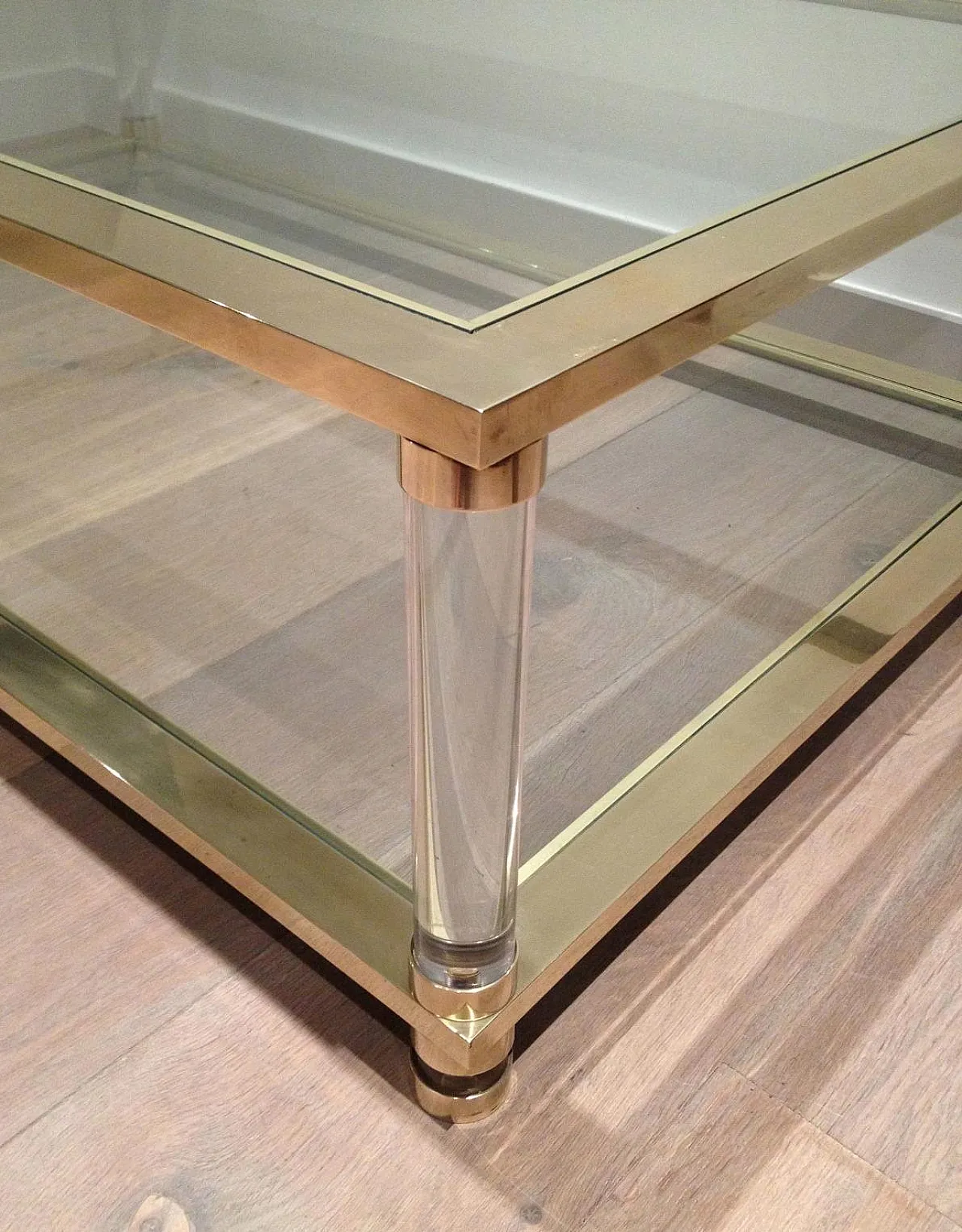 Large lucite and brass coffee table, 1970s 7