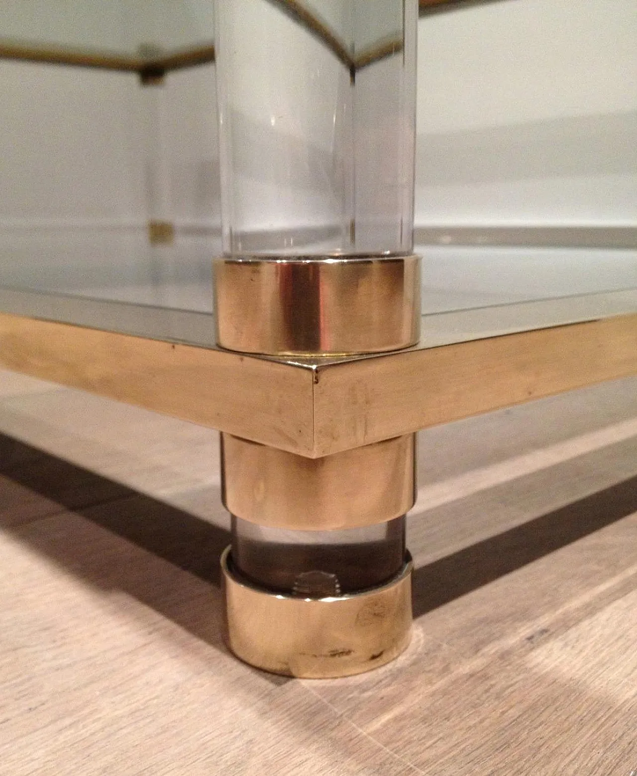 Large lucite and brass coffee table, 1970s 9