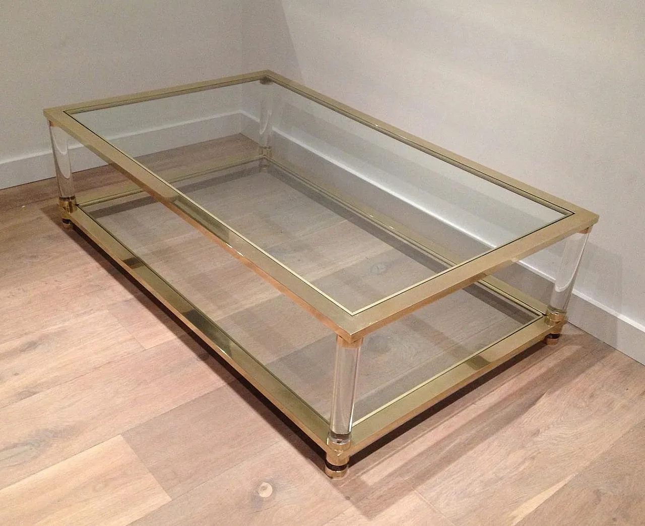 Large lucite and brass coffee table, 1970s 12
