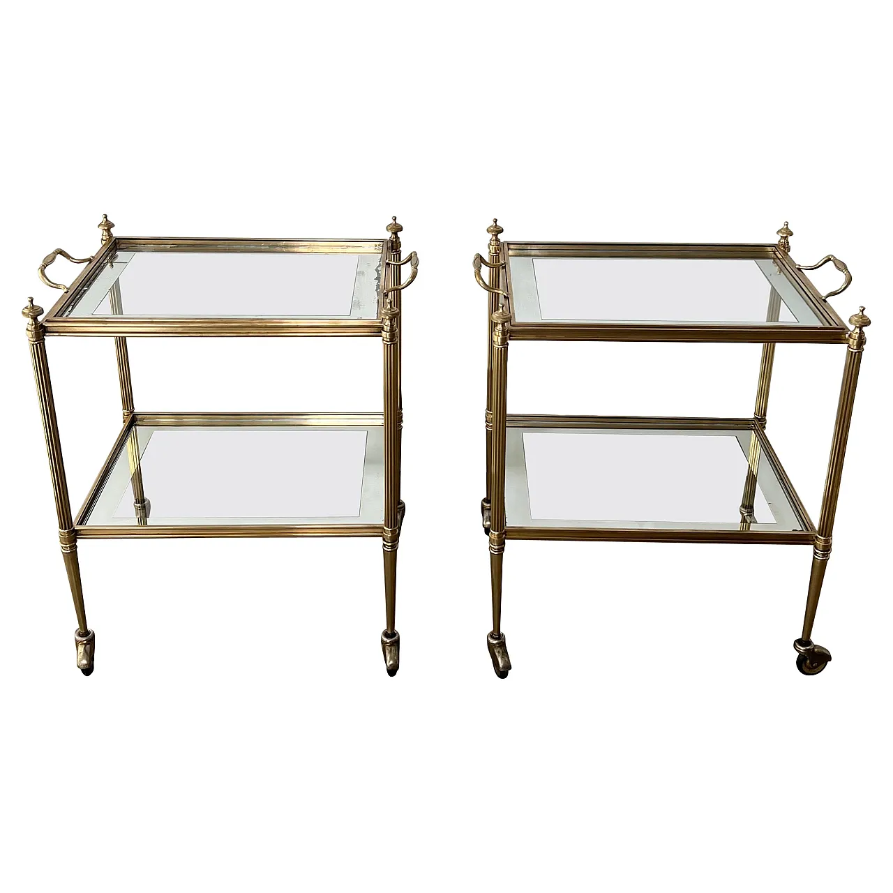 Pair of coffee tables with removable top trays, 1940s 1