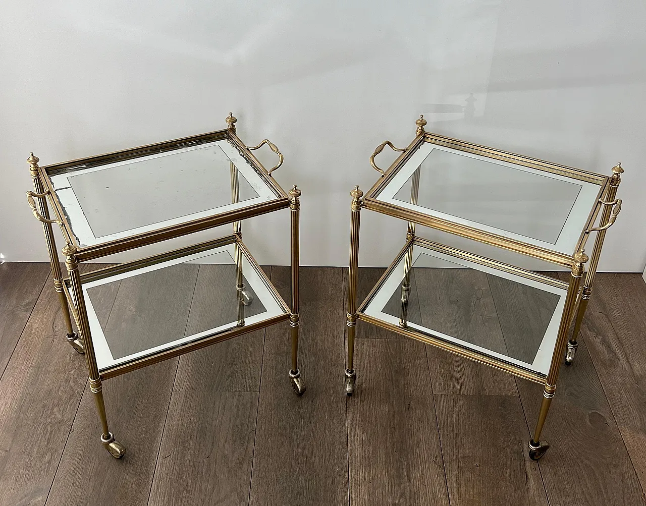 Pair of coffee tables with removable top trays, 1940s 3