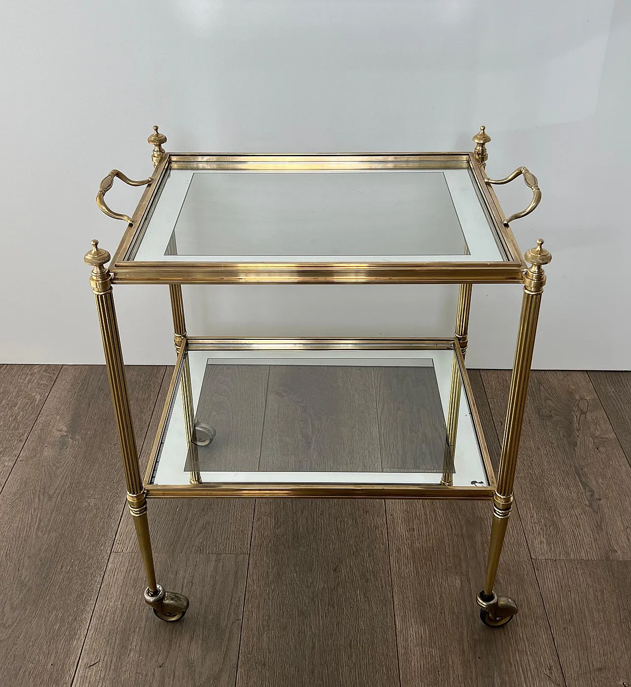 Pair of coffee tables with removable top trays, 1940s 5