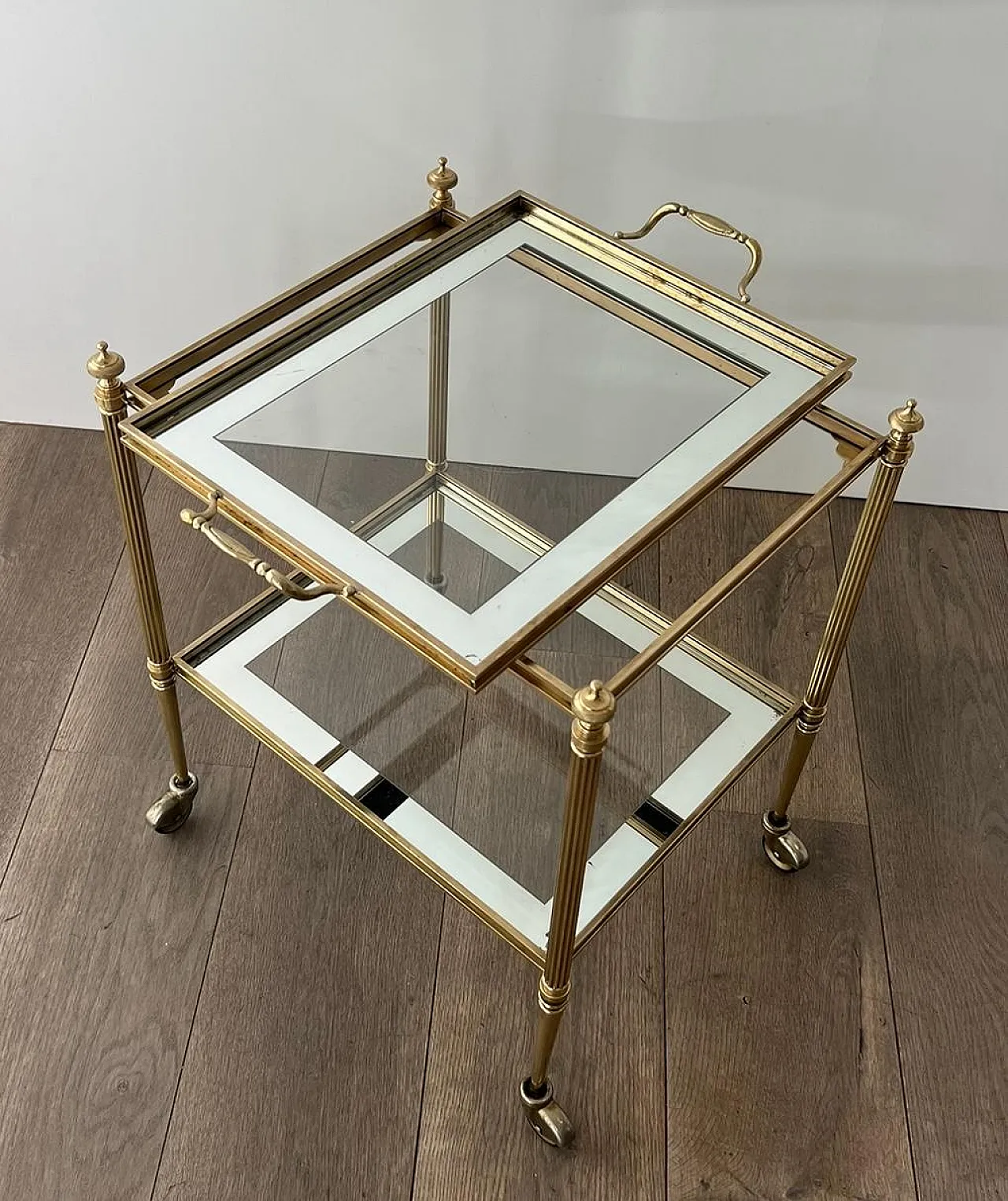 Pair of coffee tables with removable top trays, 1940s 7