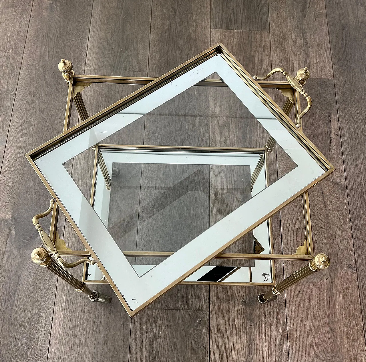 Pair of coffee tables with removable top trays, 1940s 8