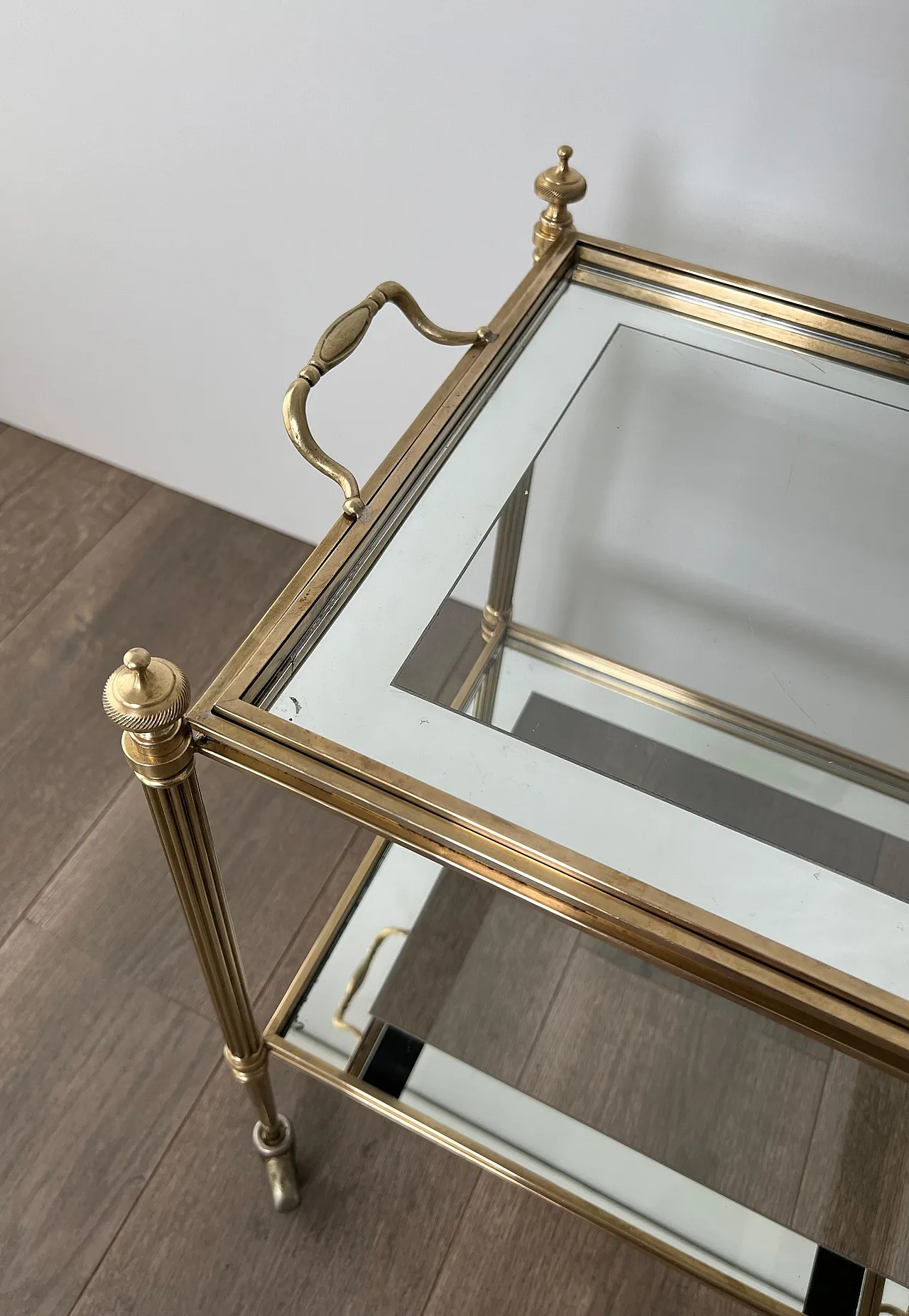 Pair of coffee tables with removable top trays, 1940s 9