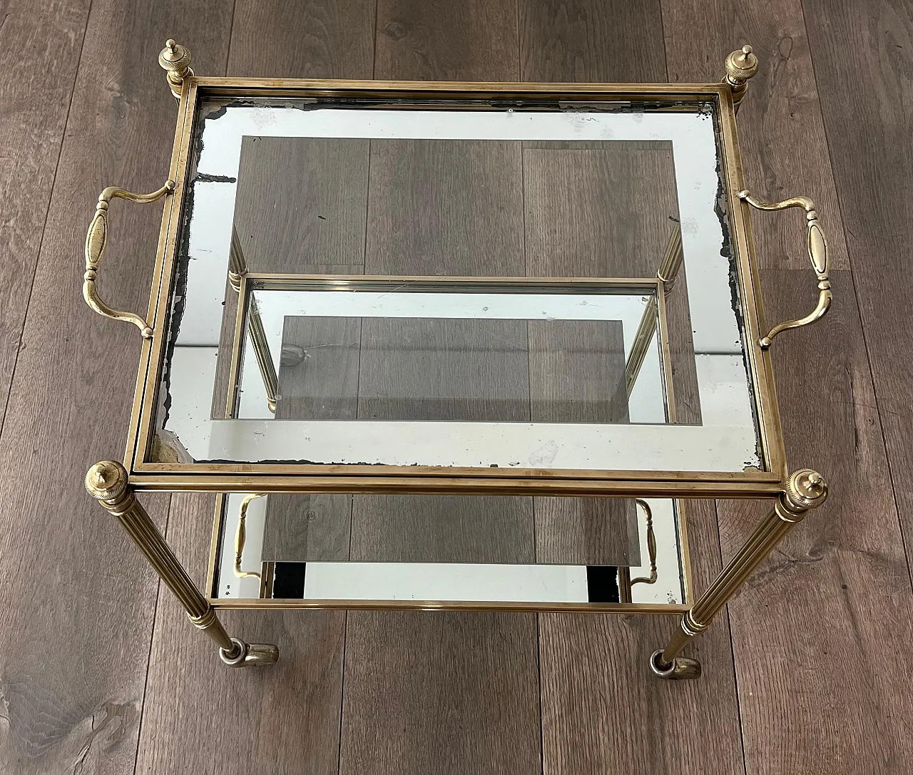 Pair of coffee tables with removable top trays, 1940s 15