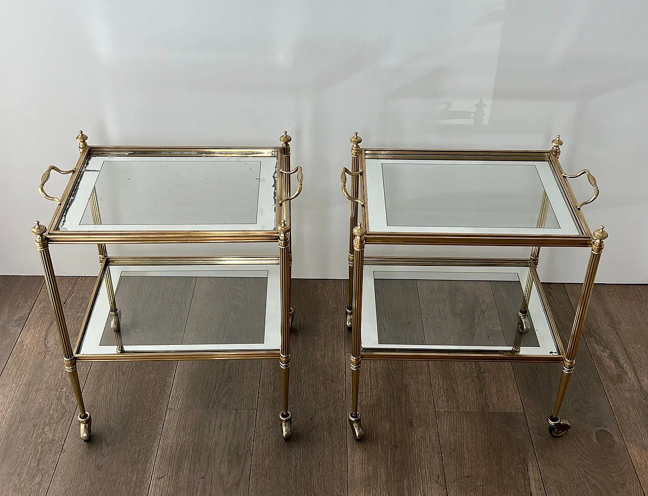 Pair of coffee tables with removable top trays, 1940s 20