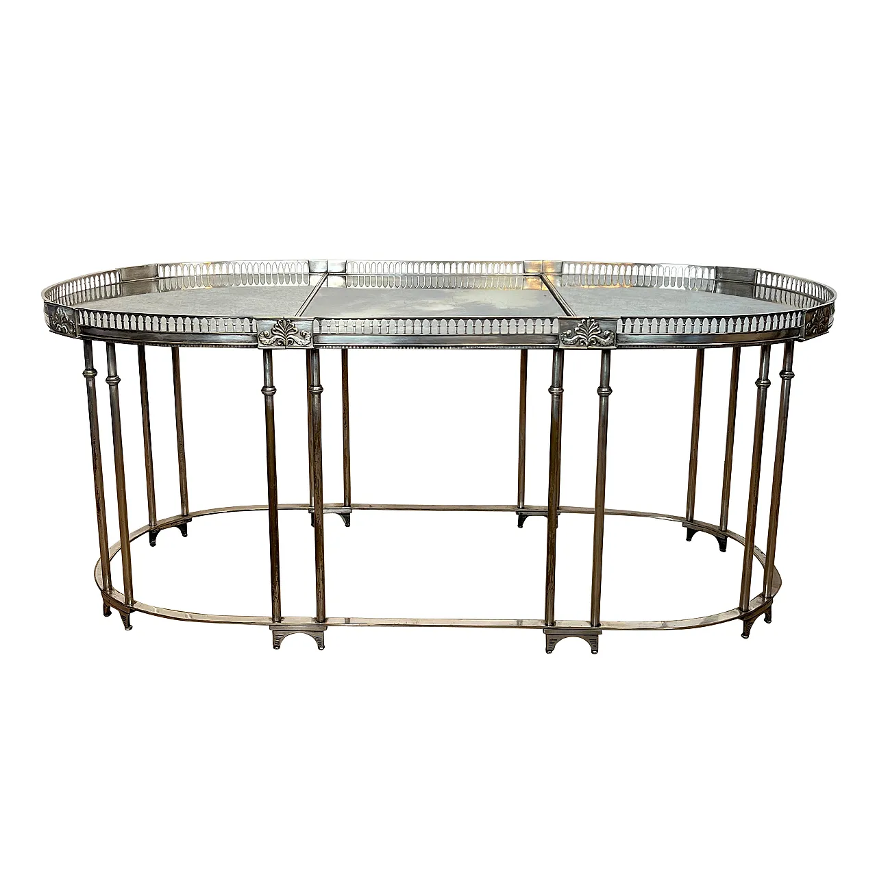 Tavolino placcato in argento con piani in Antique Mirror, anni '40 1