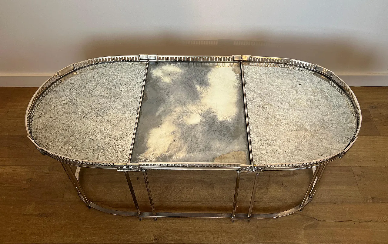 Tavolino placcato in argento con piani in Antique Mirror, anni '40 4
