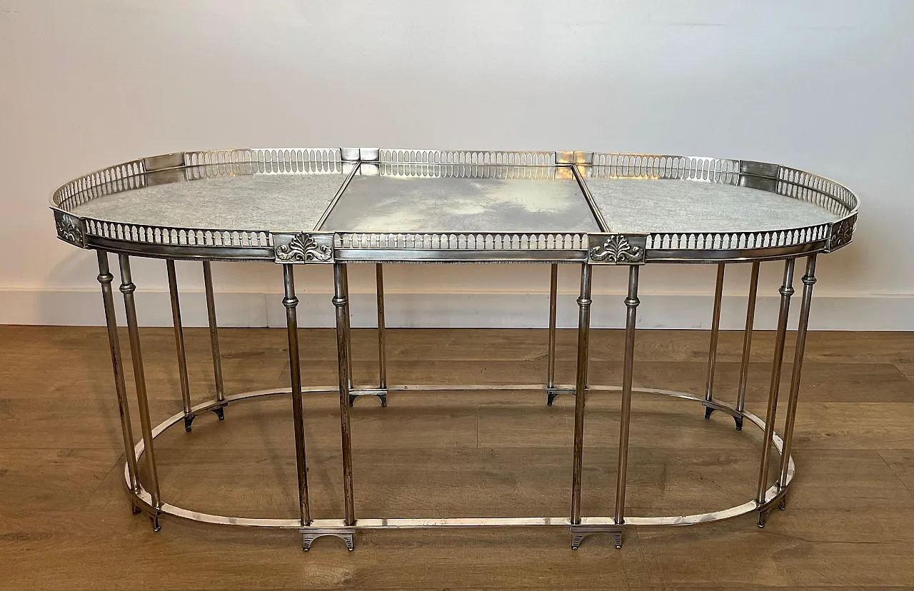 Tavolino placcato in argento con piani in Antique Mirror, anni '40 12