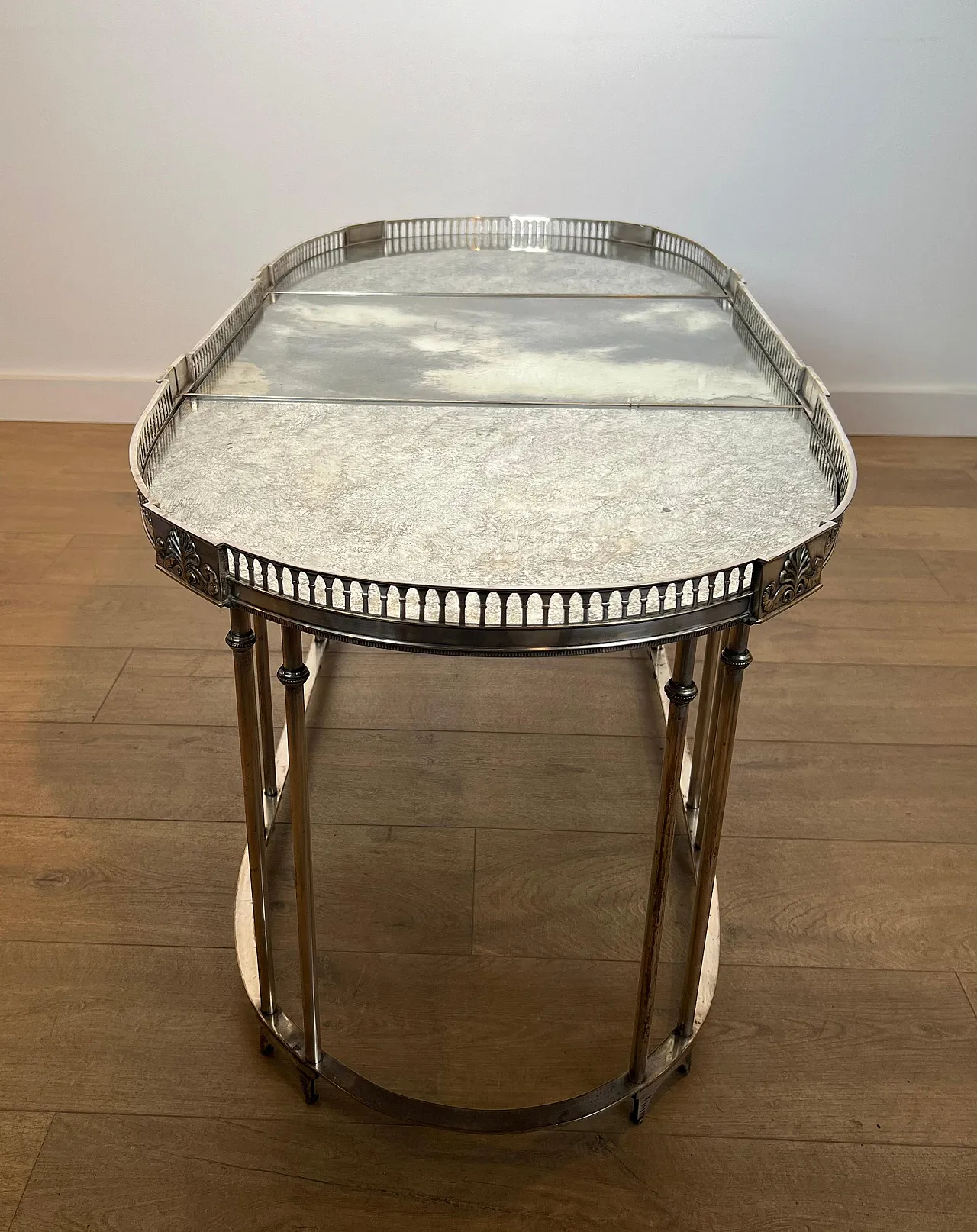 Tavolino placcato in argento con piani in Antique Mirror, anni '40 14