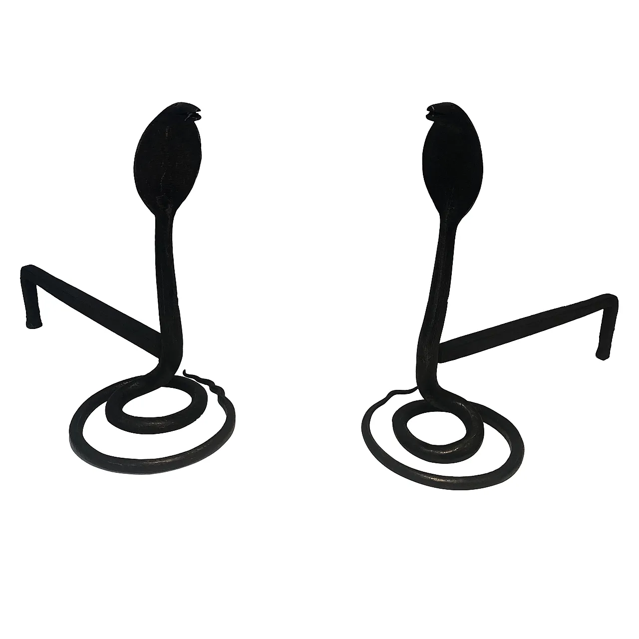 Coppia di androni in ferro battuto martellato con cobra, anni '50 1