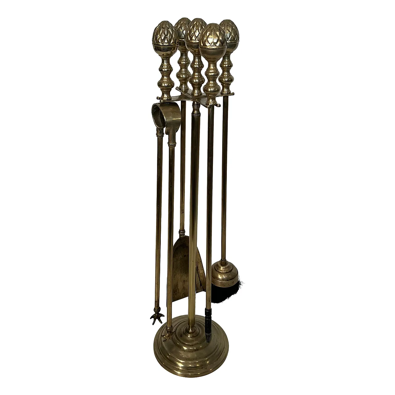 Brass pineapple fireplace tools, 1970s 1