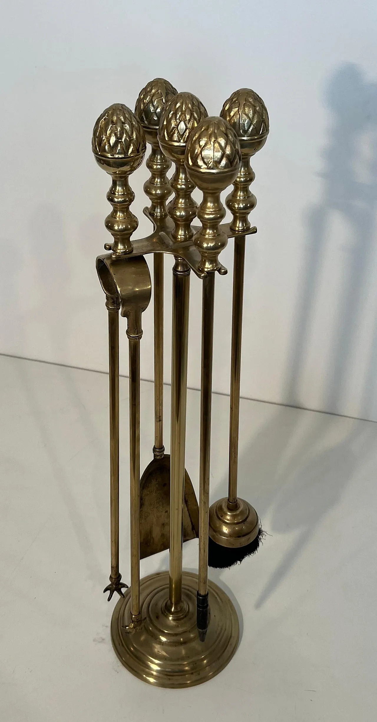 Brass pineapple fireplace tools, 1970s 4