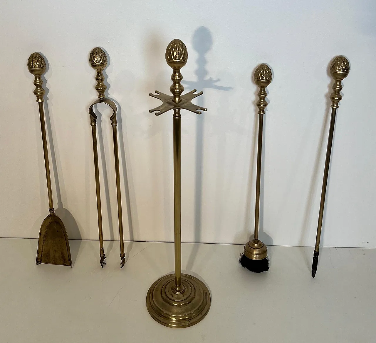 Brass pineapple fireplace tools, 1970s 7