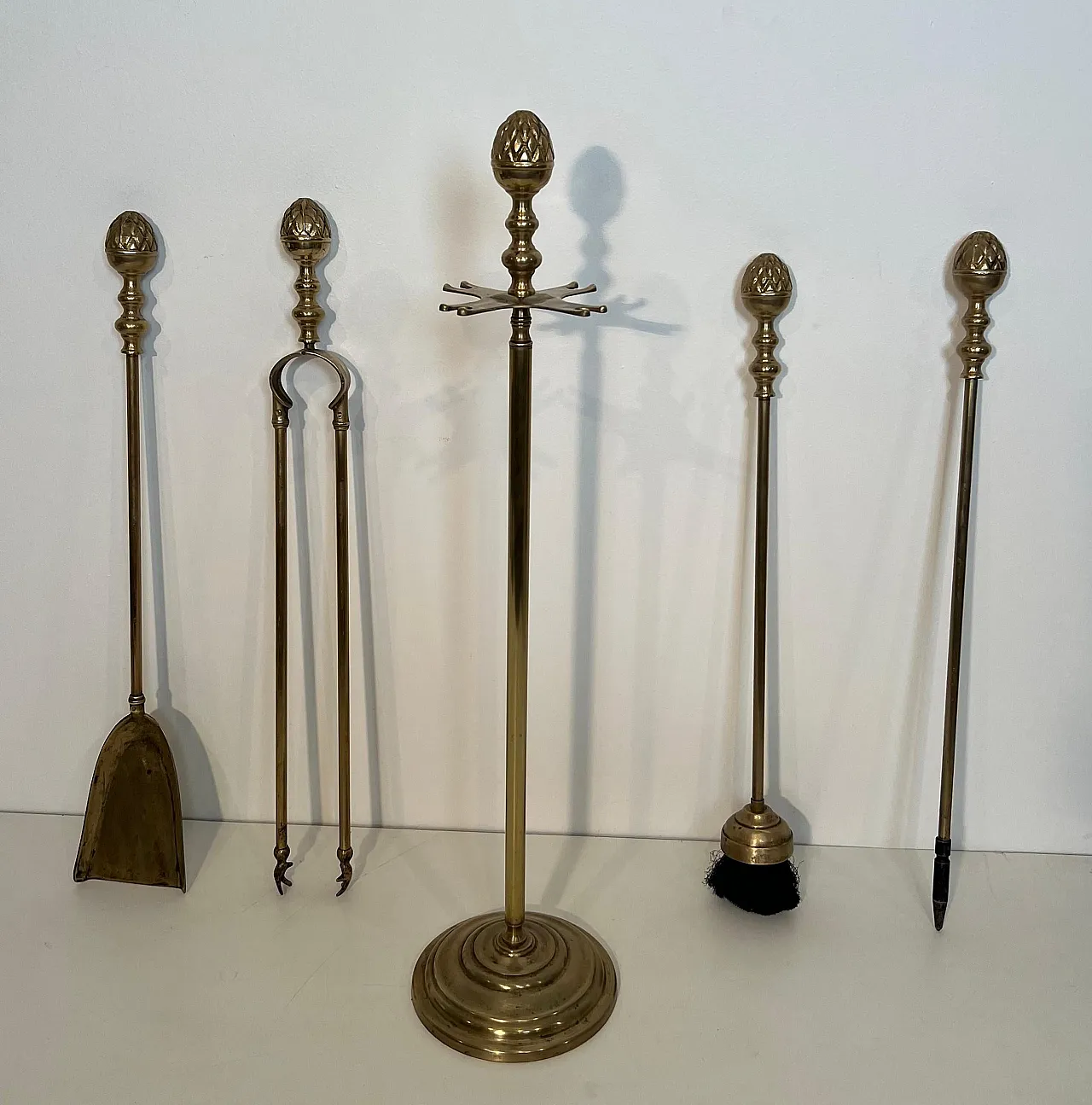 Brass pineapple fireplace tools, 1970s 8