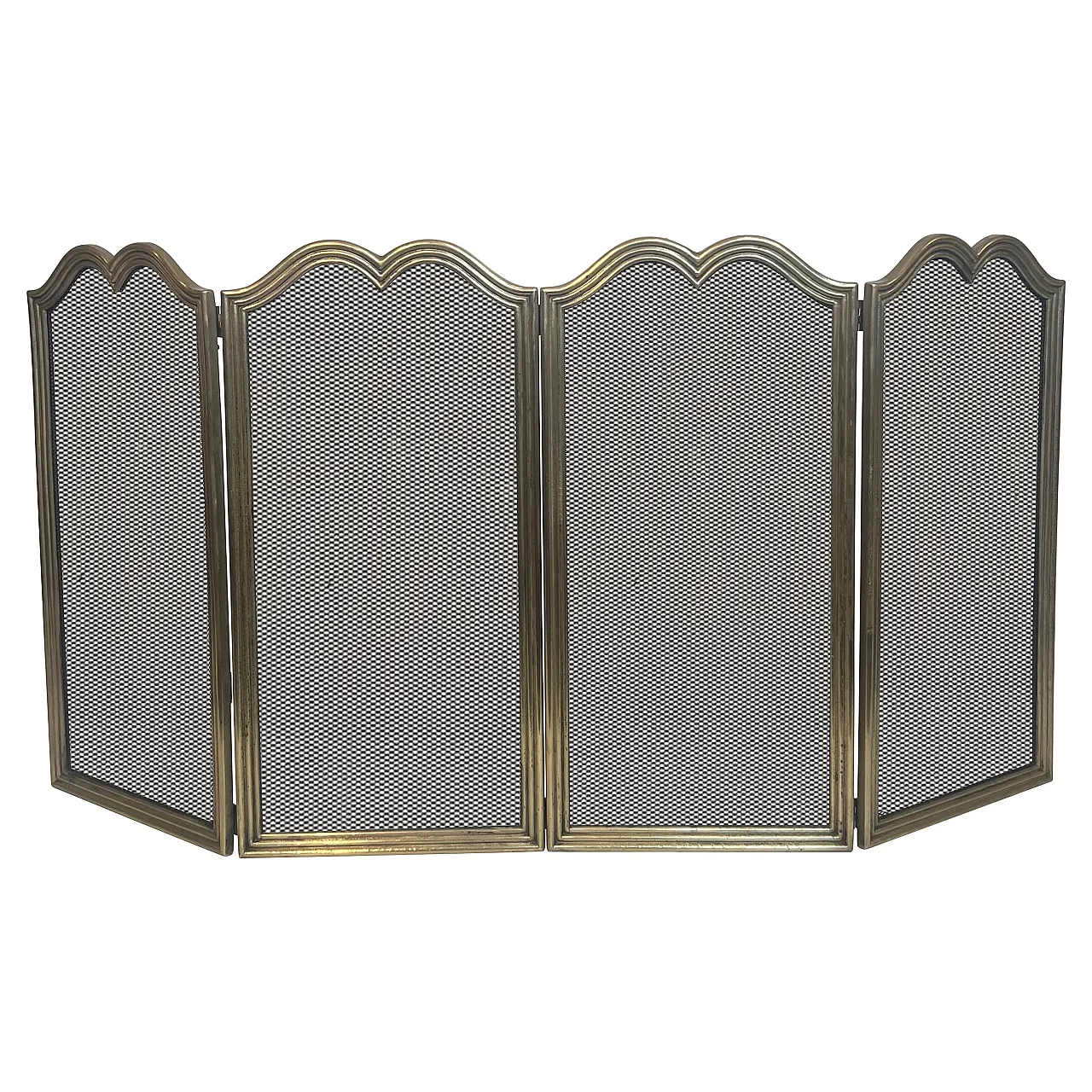 4-panel fireplace screen in brass and grille, 1970s 1