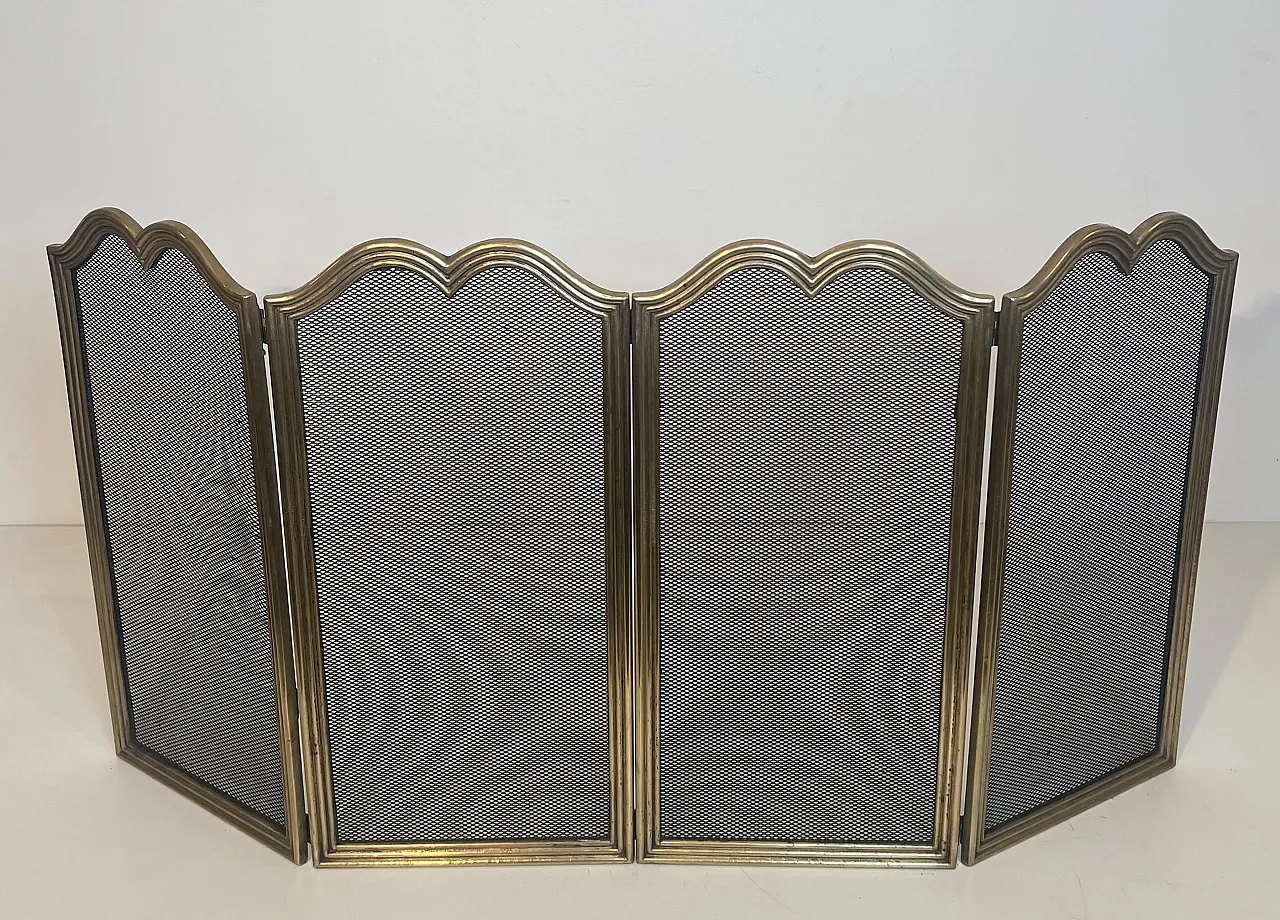 4-panel fireplace screen in brass and grille, 1970s 2