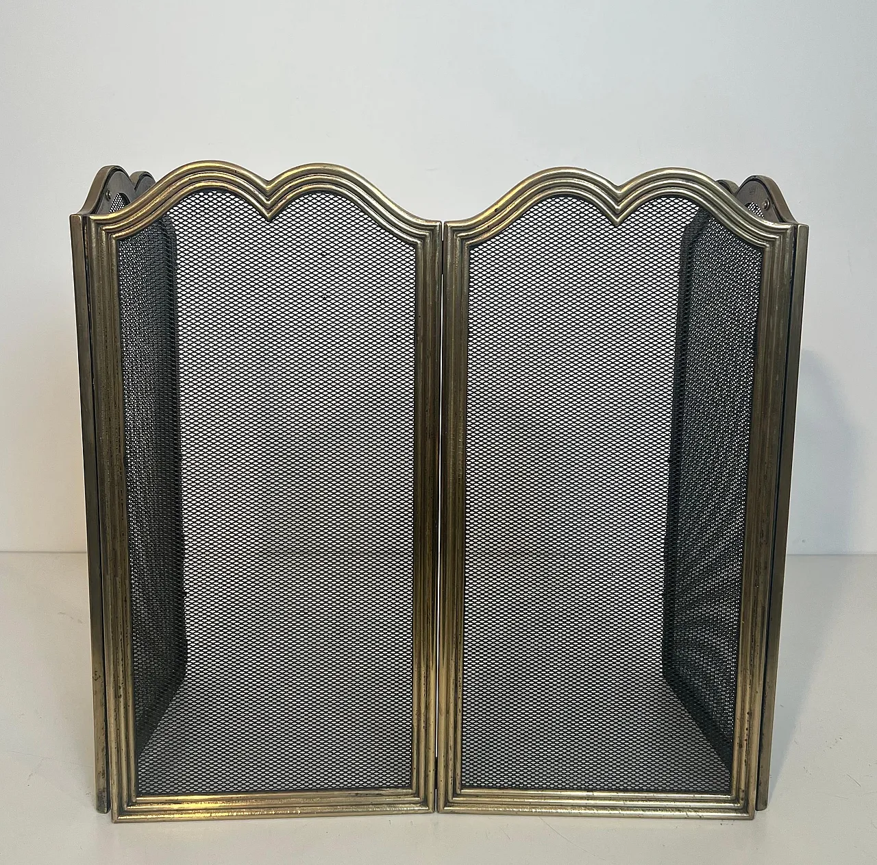 4-panel fireplace screen in brass and grille, 1970s 3