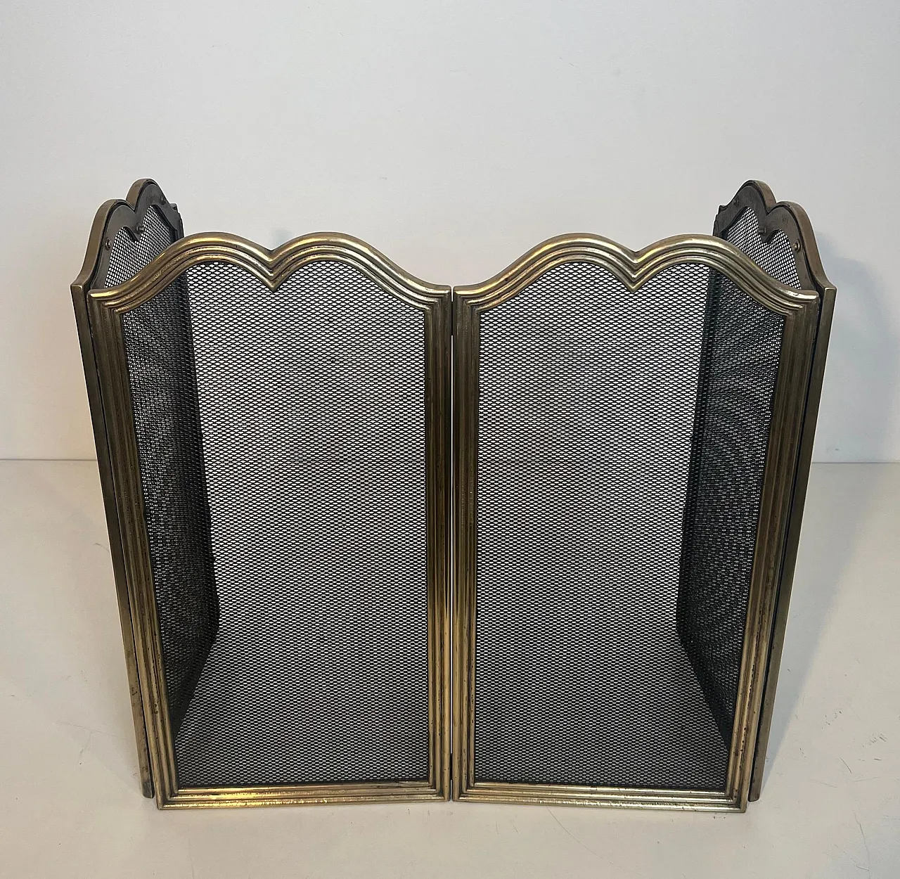 4-panel fireplace screen in brass and grille, 1970s 4