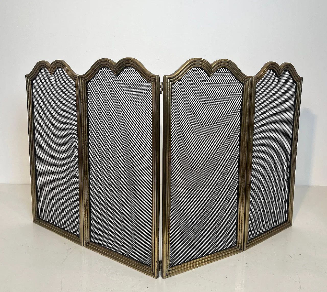 4-panel fireplace screen in brass and grille, 1970s 5