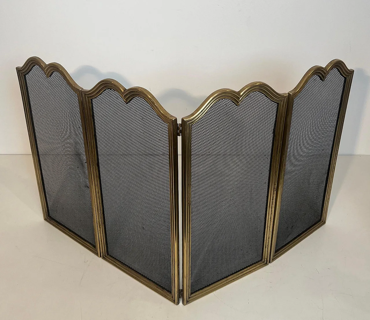 4-panel fireplace screen in brass and grille, 1970s 6