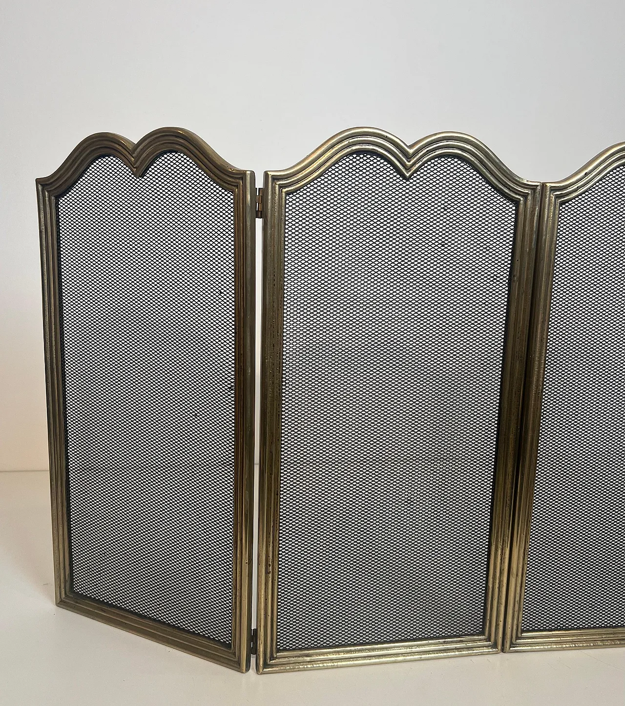 4-panel fireplace screen in brass and grille, 1970s 7