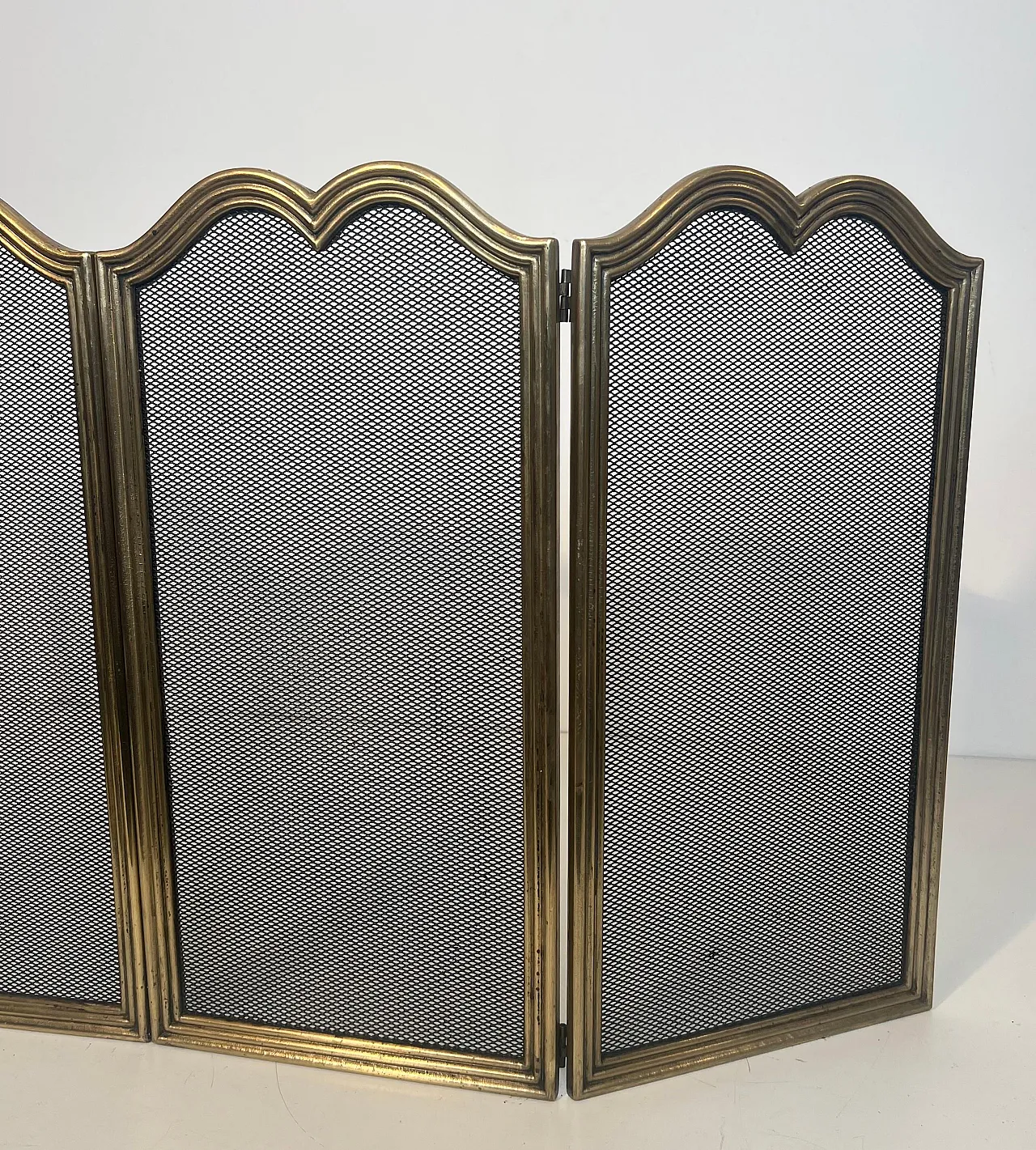 4-panel fireplace screen in brass and grille, 1970s 8