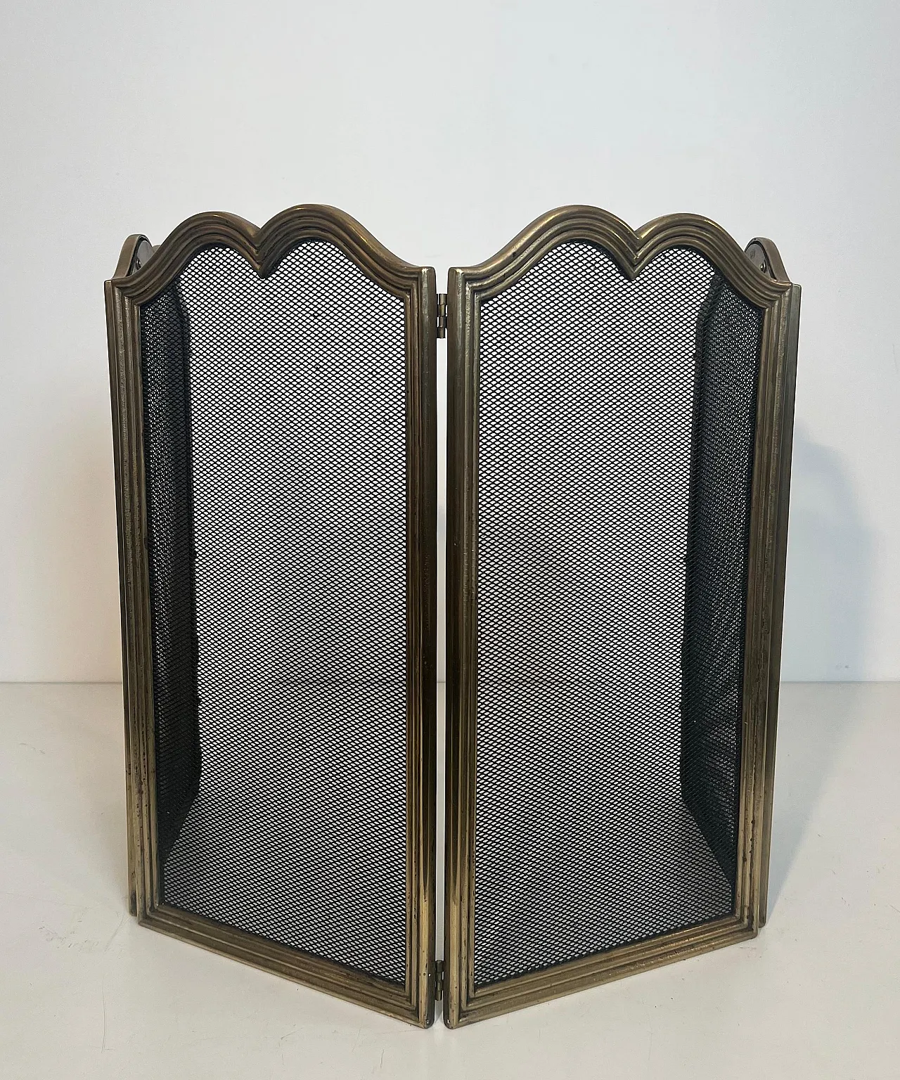 4-panel fireplace screen in brass and grille, 1970s 9