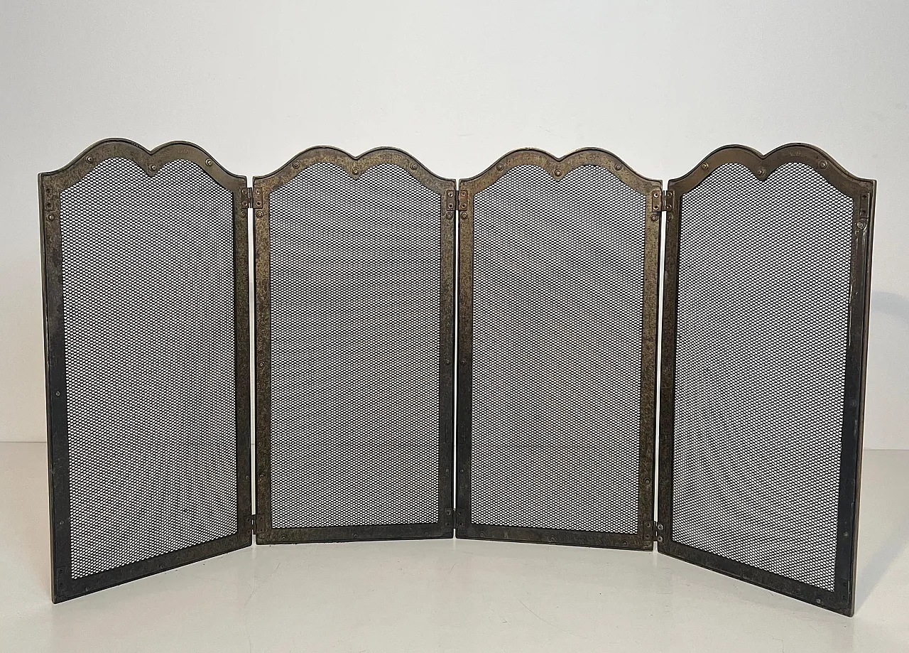 4-panel fireplace screen in brass and grille, 1970s 11