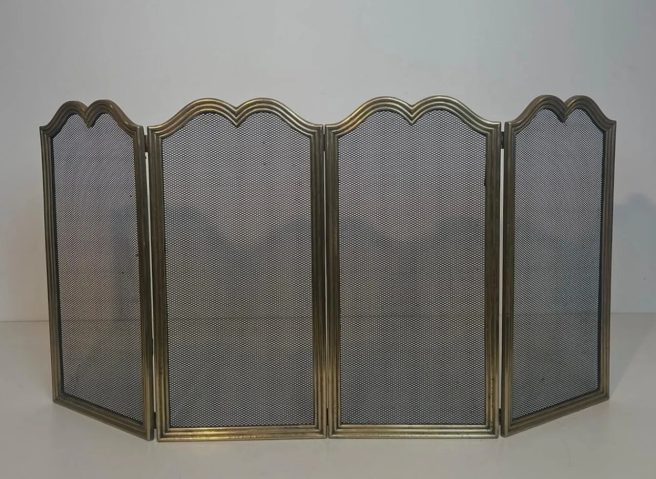 4-panel fireplace screen in brass and grille, 1970s 12