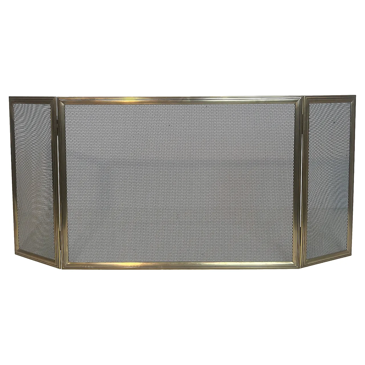 Paravento per caminetto a 3 pannelli in ottone e griglia, anni '70 1