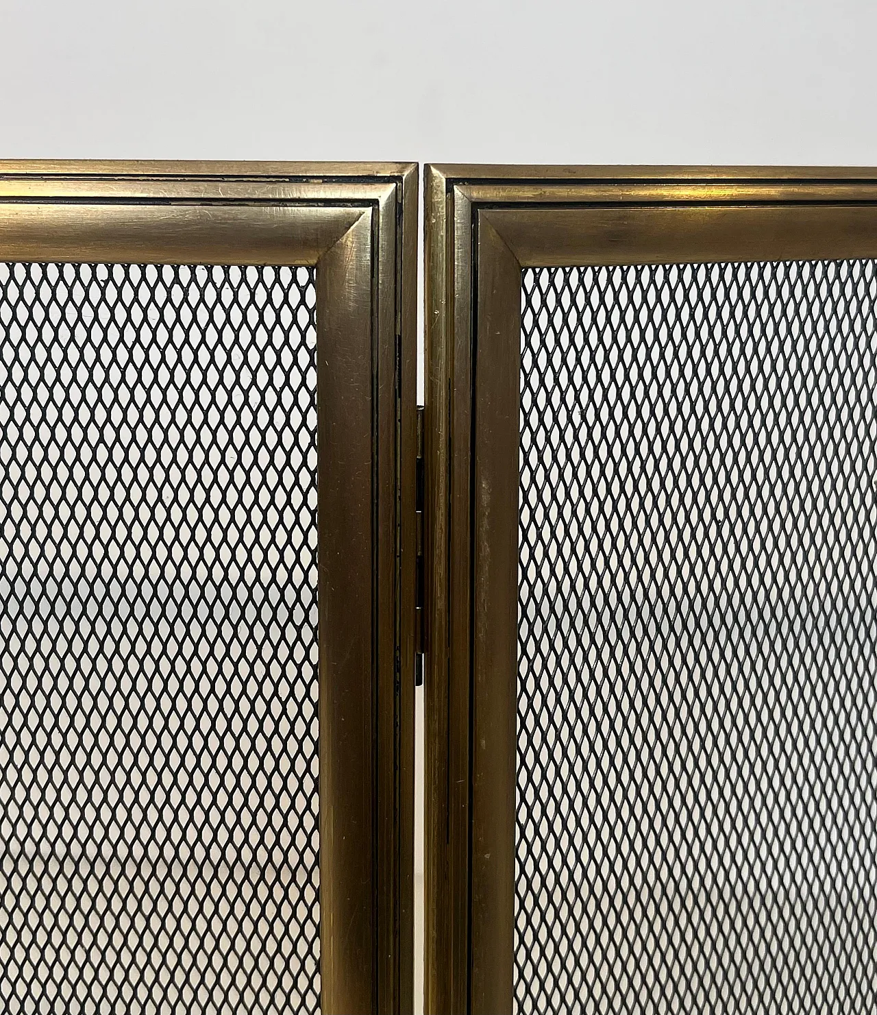 Paravento per caminetto a 3 pannelli in ottone e griglia, anni '70 6