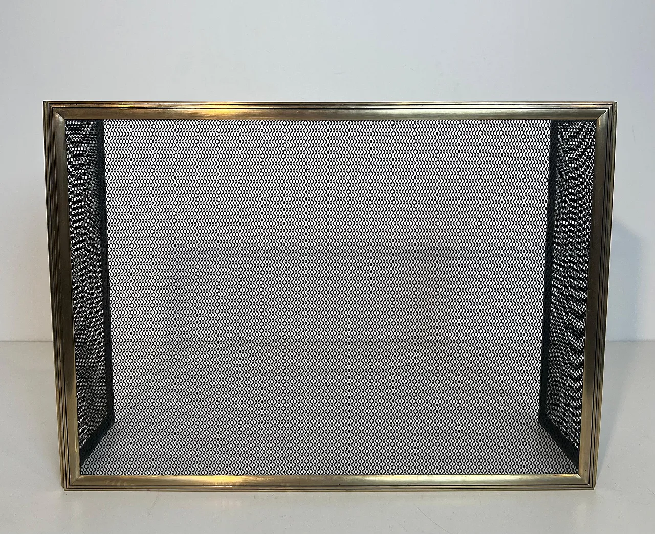 Paravento per caminetto a 3 pannelli in ottone e griglia, anni '70 11