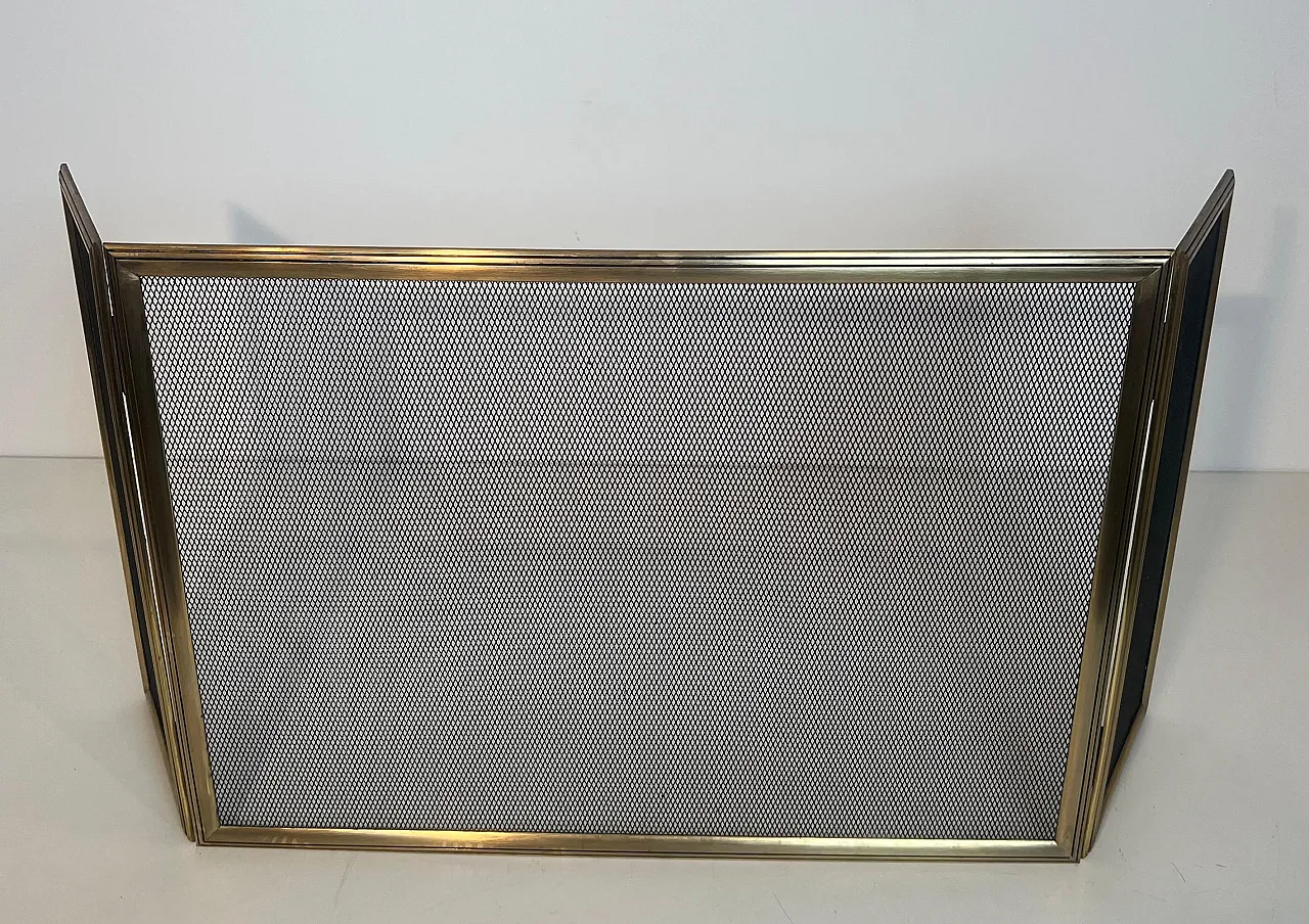 Paravento per caminetto a 3 pannelli in ottone e griglia, anni '70 14