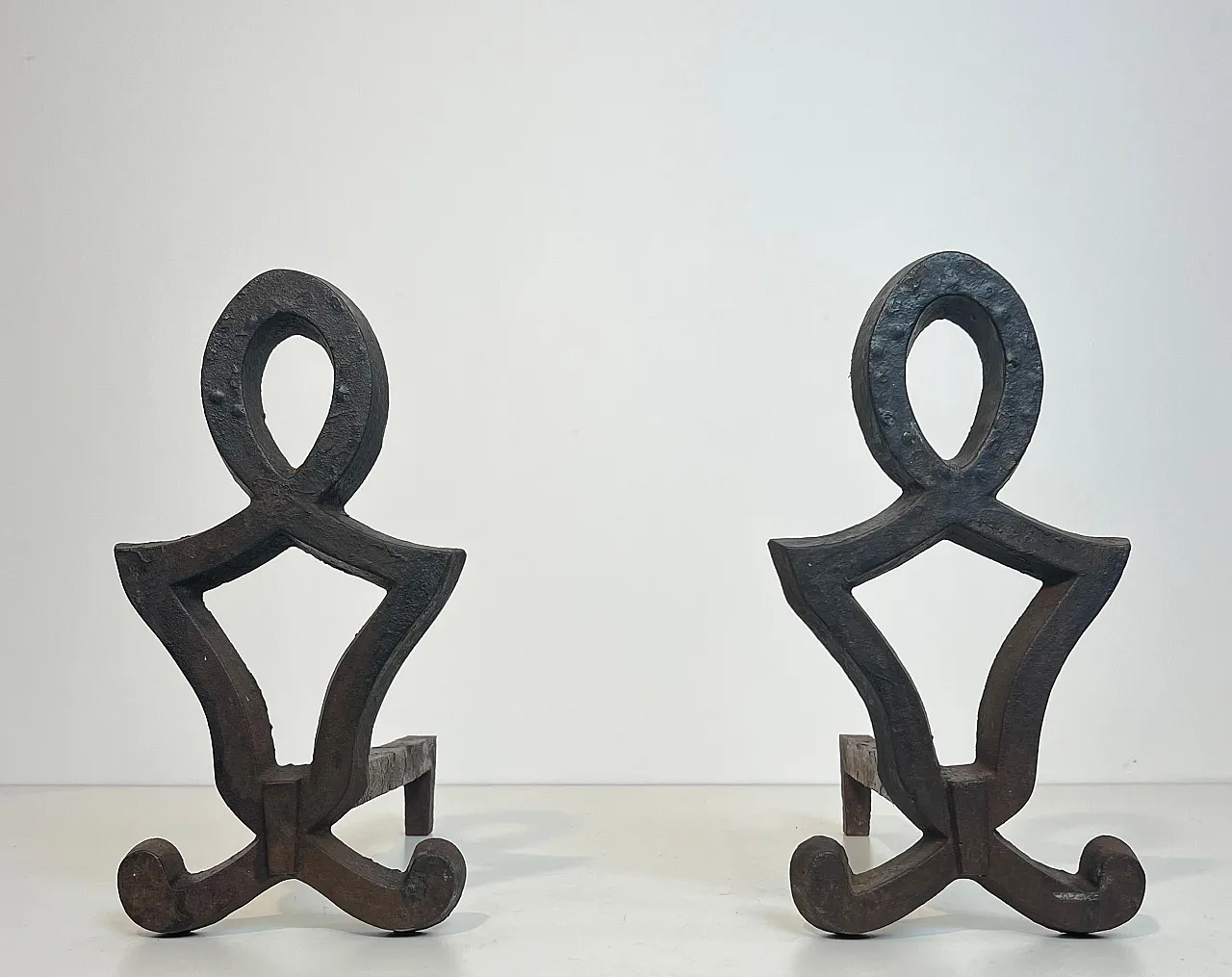 Pair of cast iron and wrought iron hallways by Raymond Su, 1940s 3